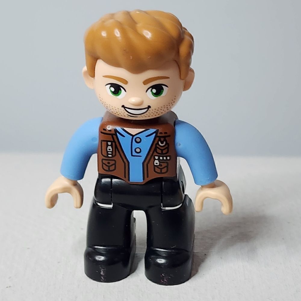 Lego Duplo Figure Owen Grady Figure Black Legs Blue Shirt & Dark Tan Hair 10880